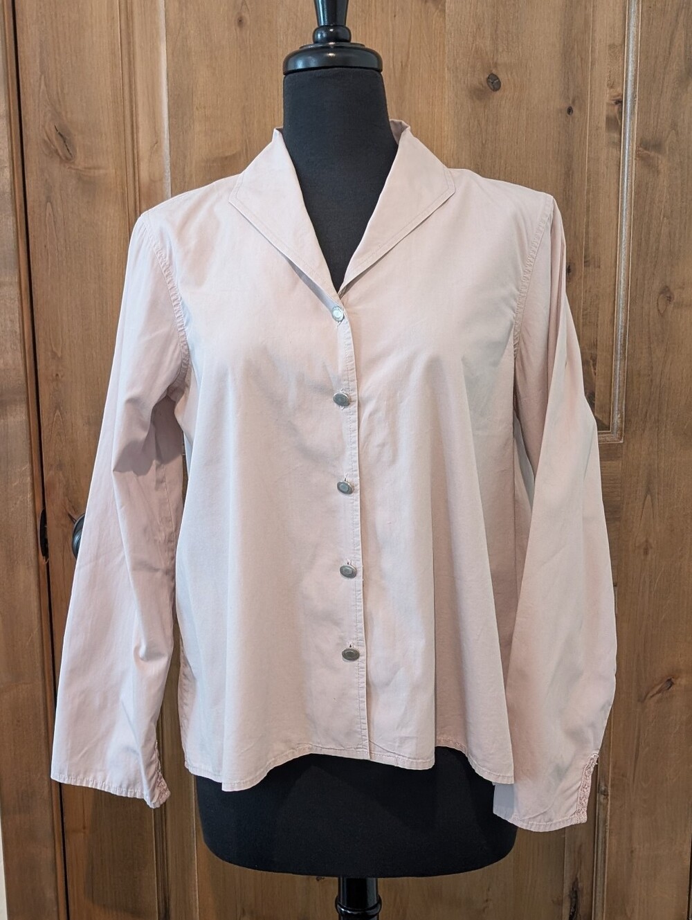 J Jill Pale Lavender 100% Cotton Eyelet Lace Details Button Down Blouse Size S